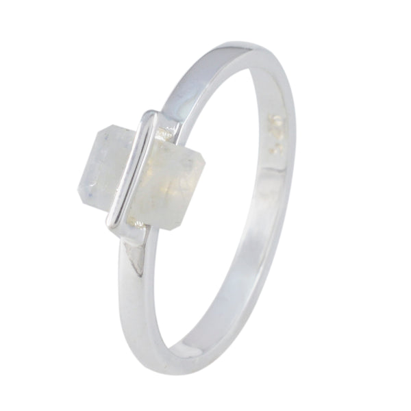 Rainbow Moonstone Solitaire American 92.5 Silver White Gemstones Dainty Feminine Ring Jewelry