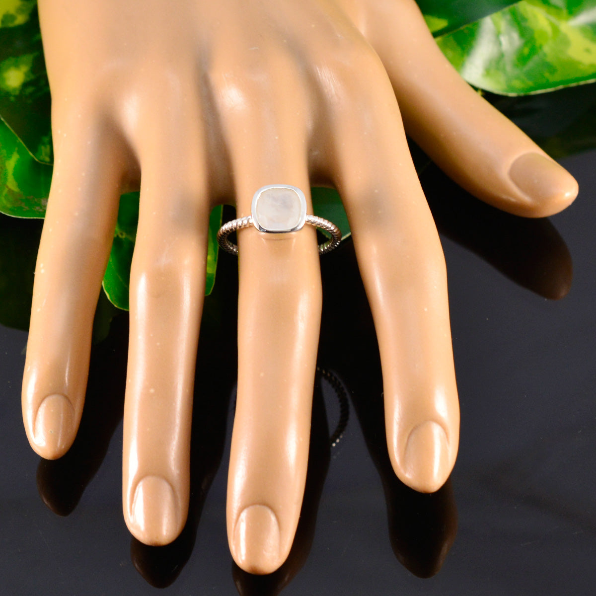 Rainbow Moonstone Solitaire Turkish 925 Sterlings Silvers White Gemstone Dainty Trendy Ring Jewelry