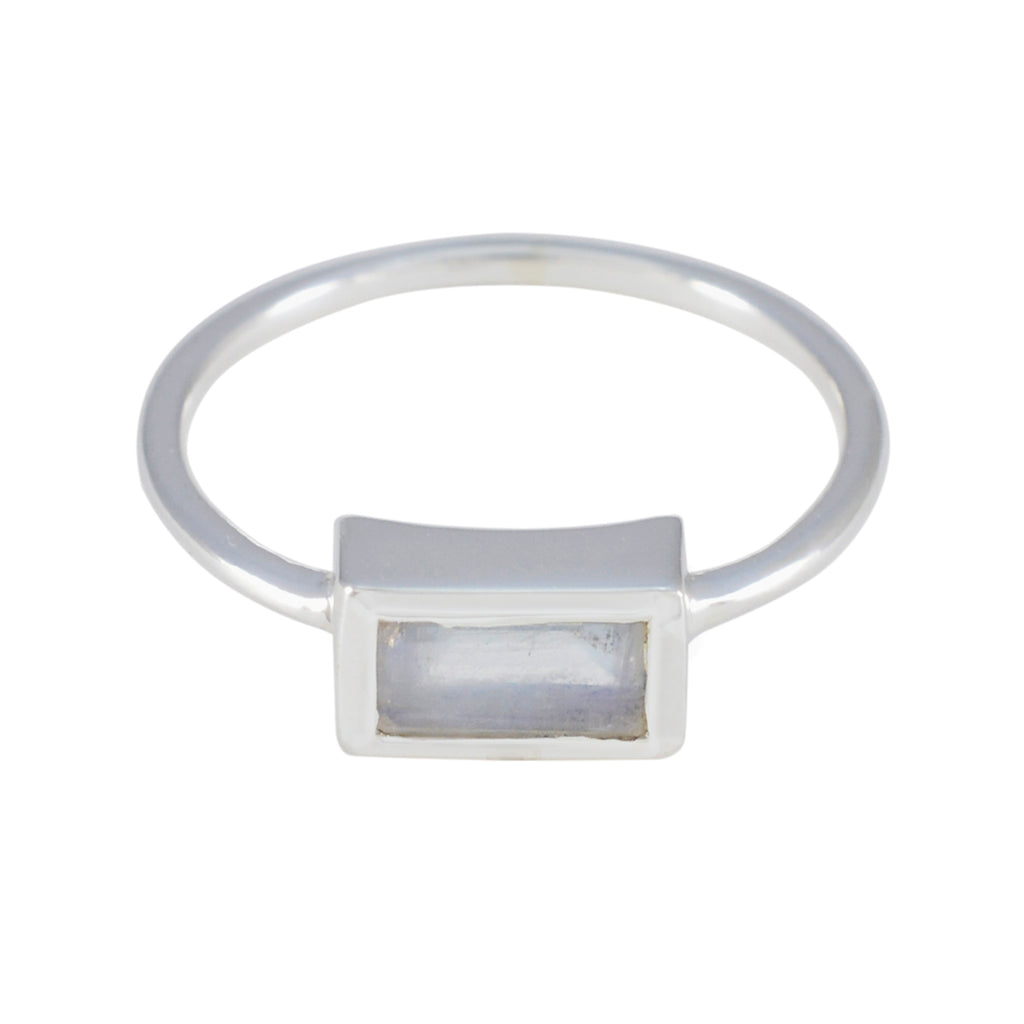 Rainbow Moonstone Solitaire American 925 Sterling Silver White Gemstones Delicate Luxurious Ring Jewellery