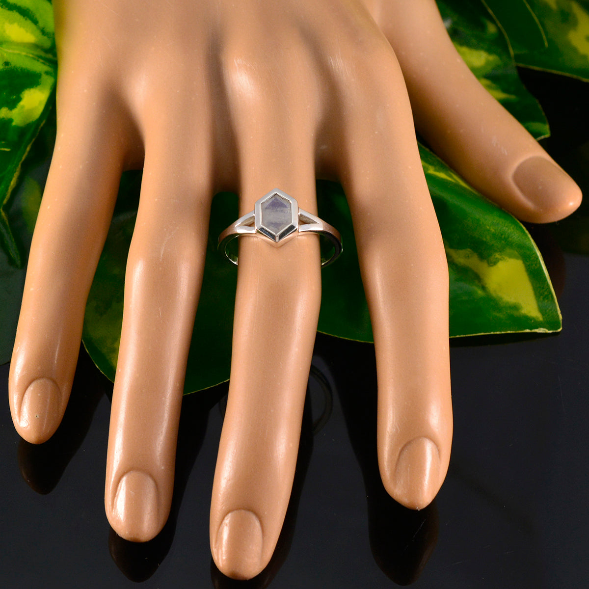 Rainbow Moonstone Solitaire Japanese Sterling Silver White Gems Whisper thin Graceful Ring Jewelry