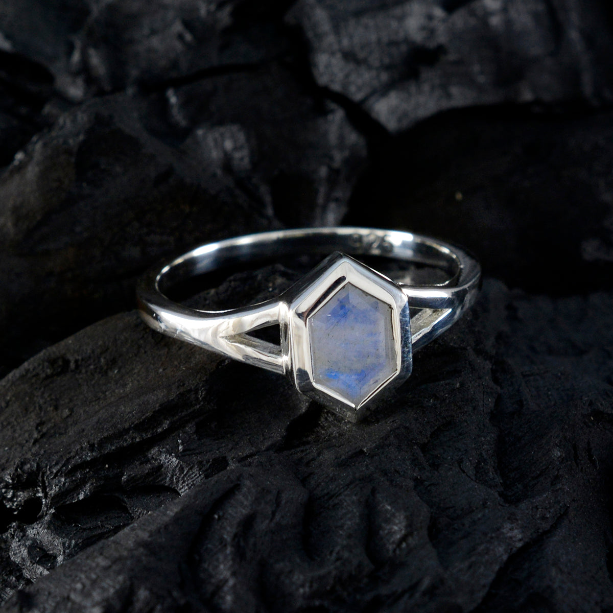 Rainbow Moonstone Solitaire Japanese Sterling Silver White Gems Whisper thin Graceful Ring Jewelry