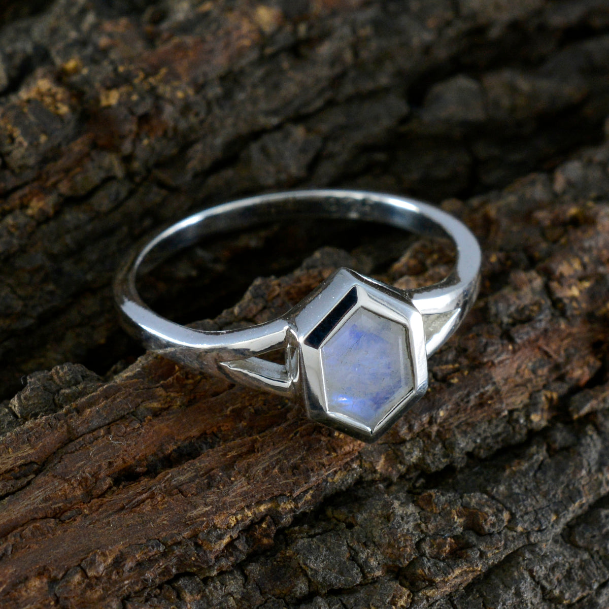 Rainbow Moonstone Solitaire Japanese Sterling Silver White Gems Whisper thin Graceful Ring Jewelry