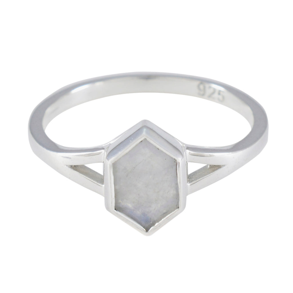 Rainbow Moonstone Solitaire Japanese Sterling Silver White Gems Whisper thin Graceful Ring Jewelry