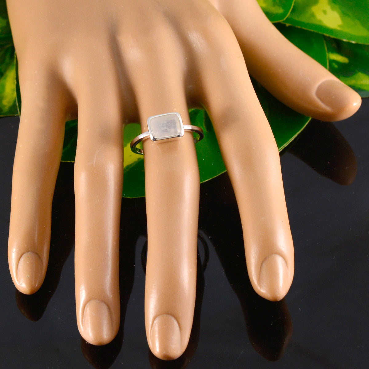 Rainbow Moonstone Solitaire American Sterling Silver White Gems Dainty Boho Ring Jewellery