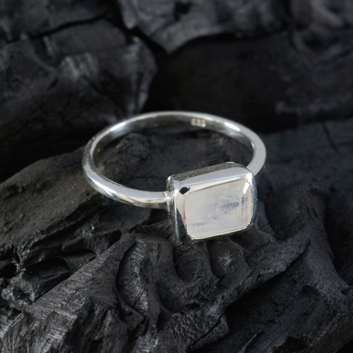 Rainbow Moonstone Solitaire American Sterling Silver White Gems Dainty Boho Ring Jewellery