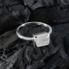 Rainbow Moonstone Solitaire American Sterling Silver White Gems Dainty Boho Ring Jewellery