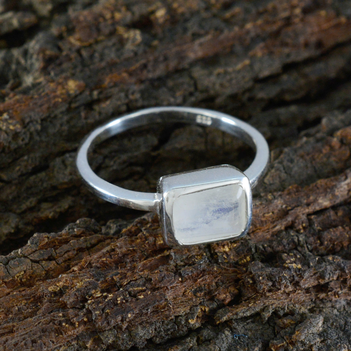 Rainbow Moonstone Solitaire American Sterling Silver White Gems Dainty Boho Ring Jewellery