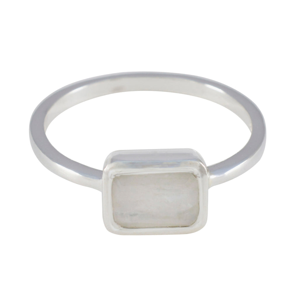 Rainbow Moonstone Solitaire American Sterling Silver White Gems Dainty Boho Ring Jewellery