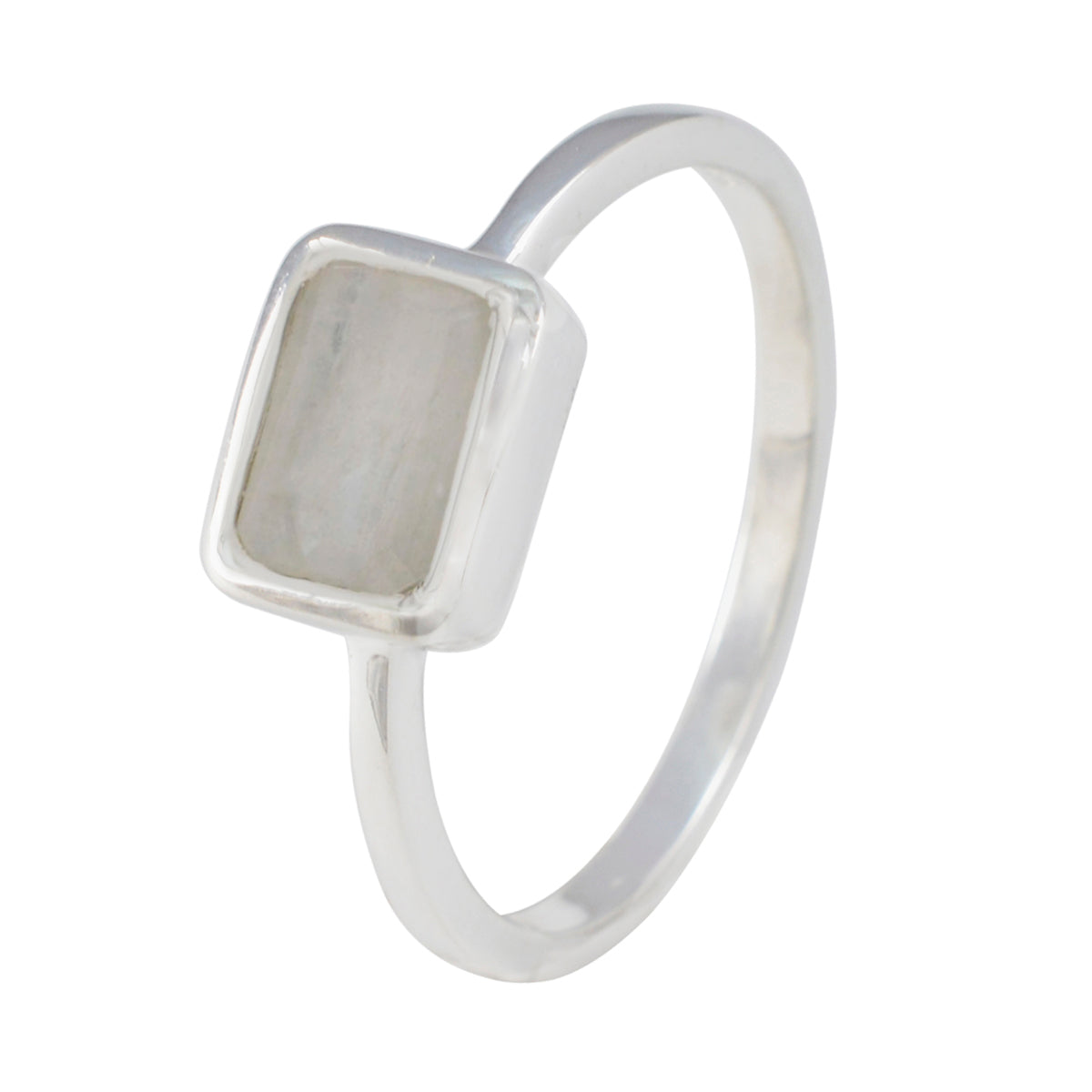 Regenbogen Mondstein Solitär Amerikanischer Sterling Silber Weiße Edelsteine Zierlicher Boho Ring Schmuck Zweitbild