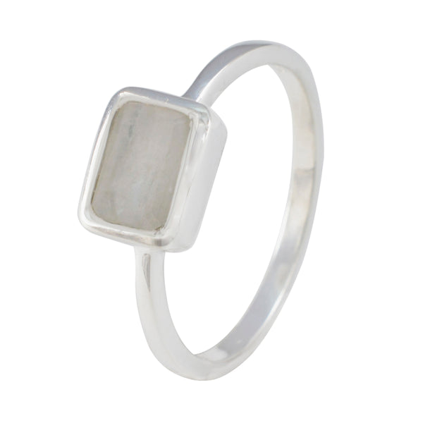 Rainbow Moonstone Solitaire American Sterling Silver White Gems Dainty Boho Ring Jewellery
