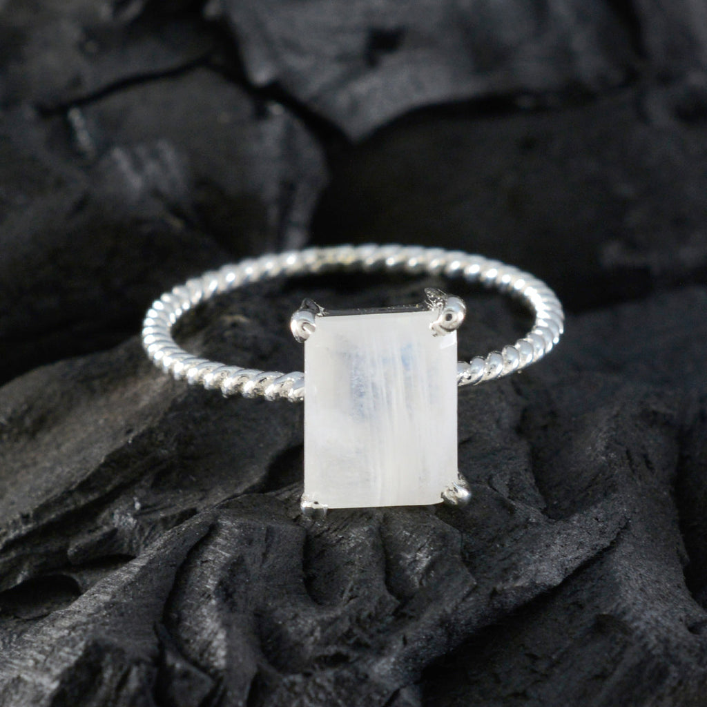 Rainbow Moonstone Solitaire Japanese Sterling Silver White Gemstone Delicate Twist Ring Jewelry