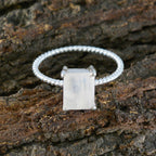Rainbow Moonstone Solitaire Japanese Sterling Silver White Gemstone Delicate Twist Ring Jewelry