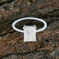 Rainbow Moonstone Solitaire Japanese Sterling Silver White Gemstone Delicate Twist Ring Jewelry