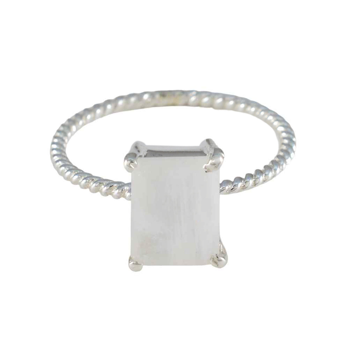 Rainbow Moonstone Solitaire Japanese Sterling Silver White Gemstone Delicate Twist Ring Jewelry Главное изображение товара
