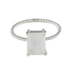 Rainbow Moonstone Solitaire Japanese Sterling Silver White Gemstone Delicate Twist Ring Jewelry