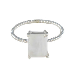 Rainbow Moonstone Solitaire Japanese Sterling Silver White Gemstone Delicate Twist Ring Jewelry
