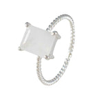 Rainbow Moonstone Solitaire Japanese Sterling Silver White Gemstone Delicate Twist Ring Jewelry
