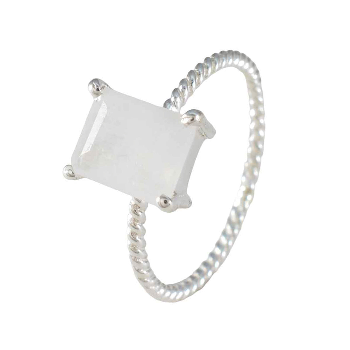 Rainbow Moonstone Solitaire Japanese Sterling Silver White Gemstone Delicate Twist Ring Jewelry