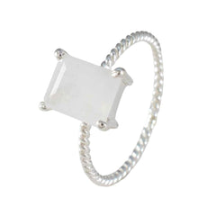 Rainbow Moonstone Solitaire Japanese Sterling Silver White Gemstone Delicate Twist Ring Jewelry