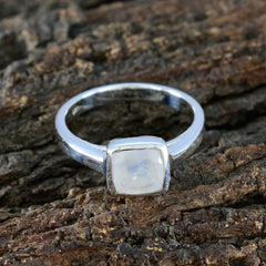 Rainbow Moonstone Solitaire French 92.5 Silver White Gemstone Featherlight Glamorous Ring Jewellery