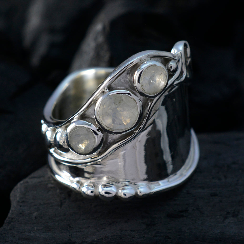 Regenbogen-Mondstein-Trilogie, deutsches 925er Sterlingsilber, weiße Edelsteine, unverzichtbarer trendiger Ringschmuck