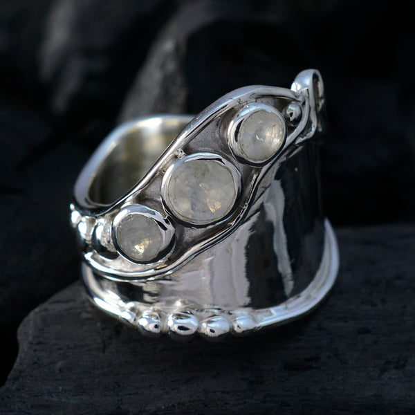 Regenbogen-Mondstein-Trilogie, deutsches 925er Sterlingsilber, weiße Edelsteine, unverzichtbarer trendiger Ringschmuck