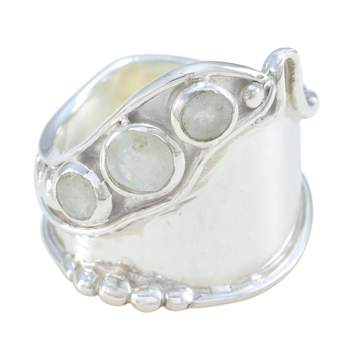 Rainbow Moonstone Trilogy German 925 Sterling Silver White Gemstones Essential  Trendy Ring Jewelry