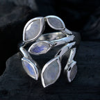 Rainbow Moonstone Hexa French 92.5 Silver White Gemstones Versatile Leafy Ring Jewelry