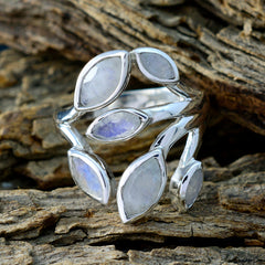 Rainbow Moonstone Hexa French 92.5 Silver White Gemstones Versatile Leafy Ring Jewelry