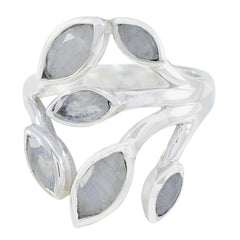 Rainbow Moonstone Hexa French 92.5 Silver White Gemstones Versatile Leafy Ring Jewelry