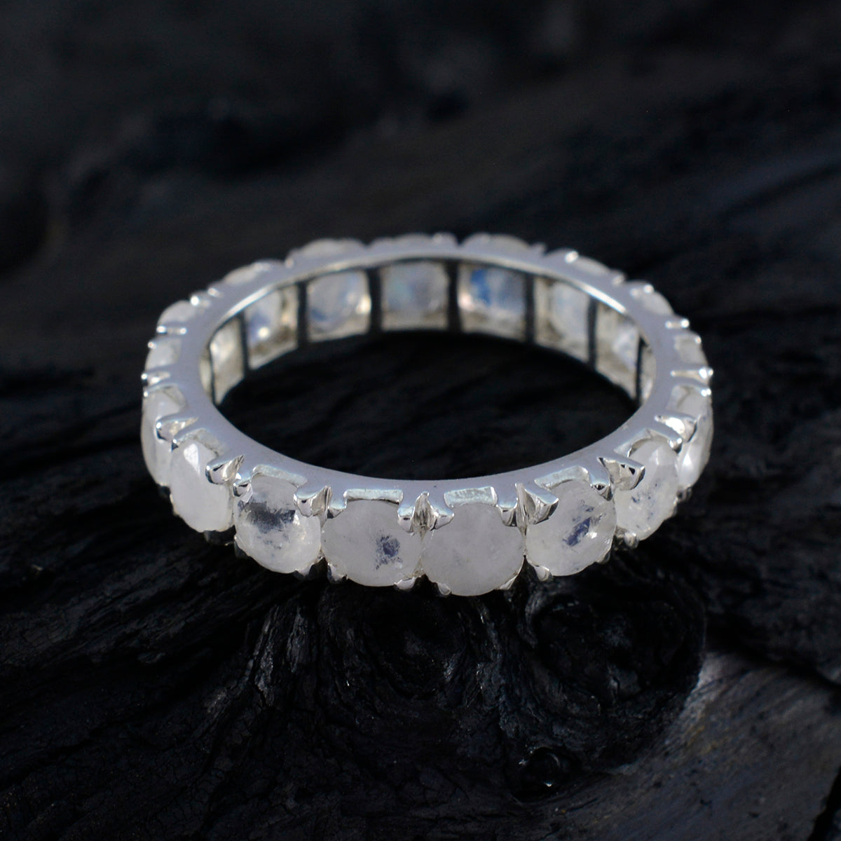 Rainbow Moonstone multiple German Silver White Gems Featherlight Eternity Band Jewellery