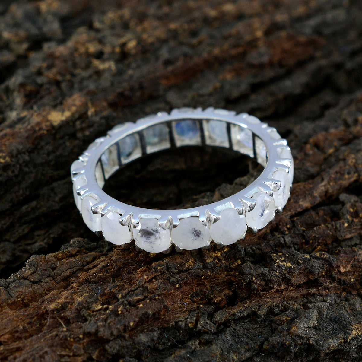 Rainbow Moonstone multiple German Silver White Gems Featherlight Eternity Band Jewellery