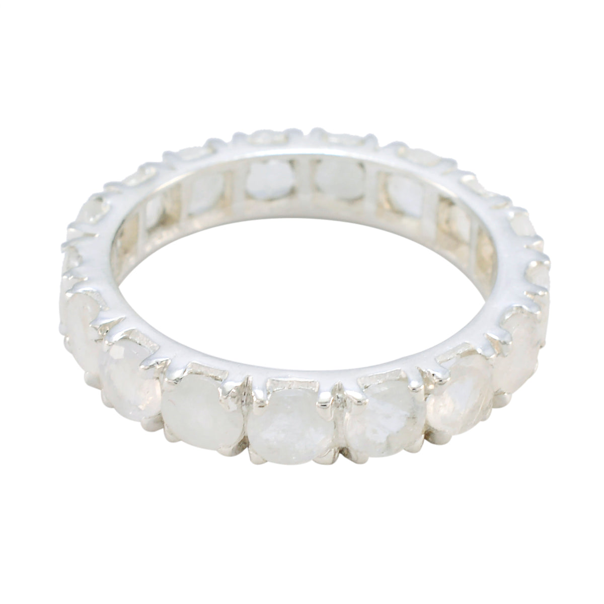 Rainbow Moonstone multiple German Silver White Gems Featherlight Eternity Band Jewellery