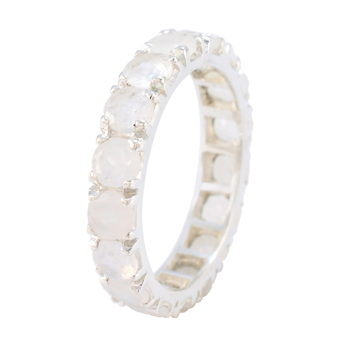 Rainbow Moonstone multiple German Silver White Gems Featherlight Eternity Band Jewellery