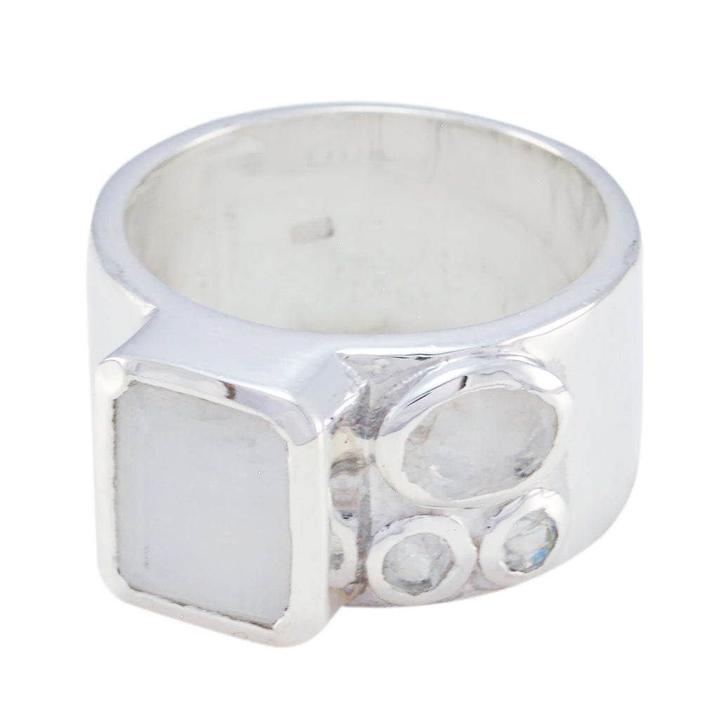 Rainbow Moonstone quarter German Silver White Gemstone Edgy Abstract Band Jewelry