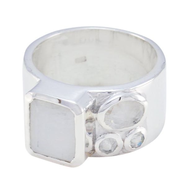 Rainbow Moonstone quarter German Silver White Gemstone Edgy Abstract Band Jewelry