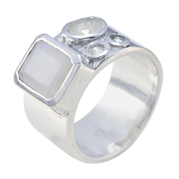 Rainbow Moonstone quarter German Silver White Gemstone Edgy Abstract Band Jewelry