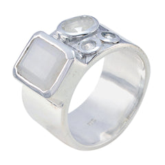 Rainbow Moonstone quarter German Silver White Gemstone Edgy Abstract Band Jewelry
