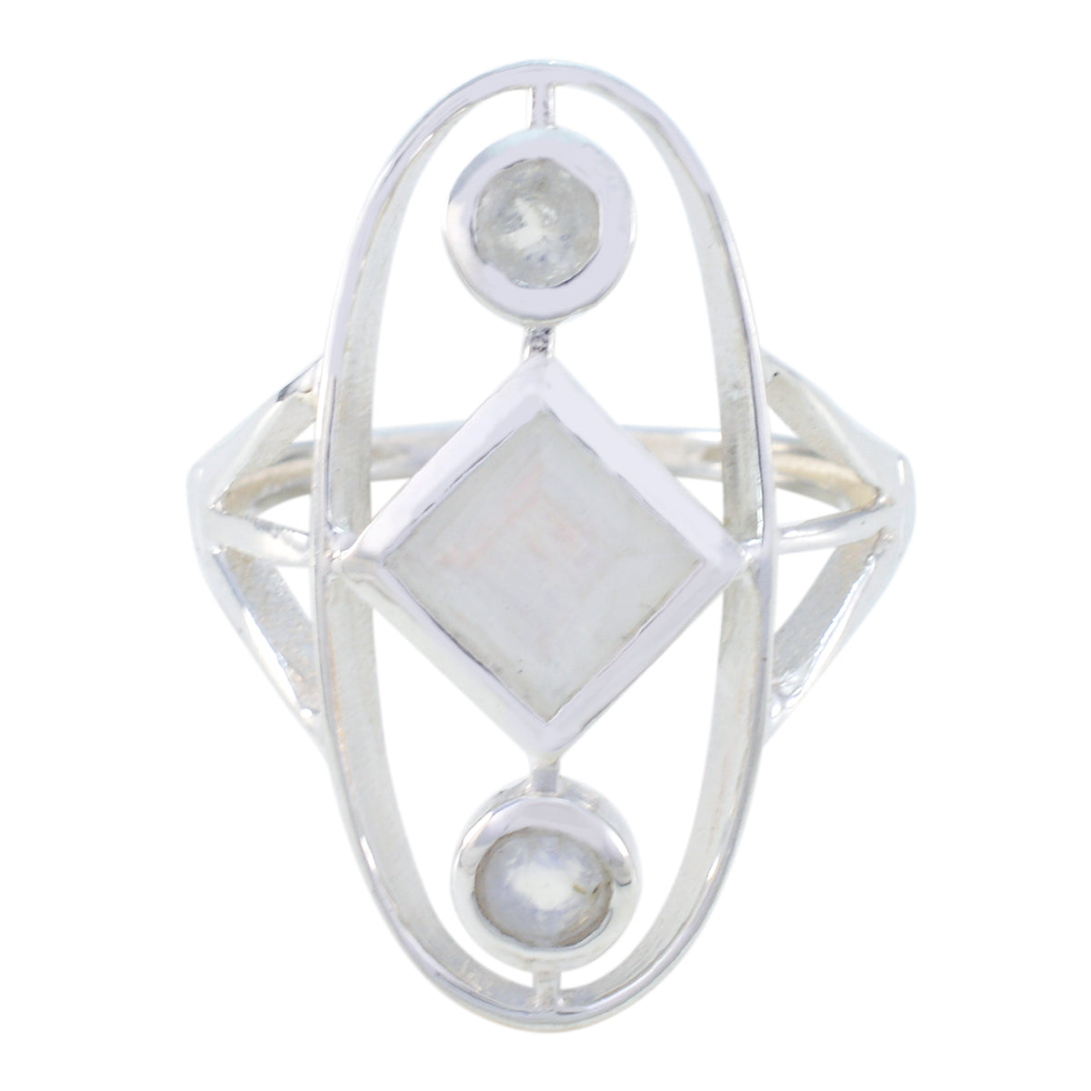 Rainbow Moonstone Trilogy French 925 Sterling Silver White Gemstones Slim Contemporary Ring Jewellery Главное изображение товара