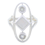 Rainbow Moonstone Trilogy French 925 Sterling Silver White Gemstones Slim Contemporary Ring Jewellery