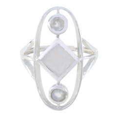 Rainbow Moonstone Trilogy French 925 Sterling Silver White Gemstones Slim Contemporary Ring Jewellery