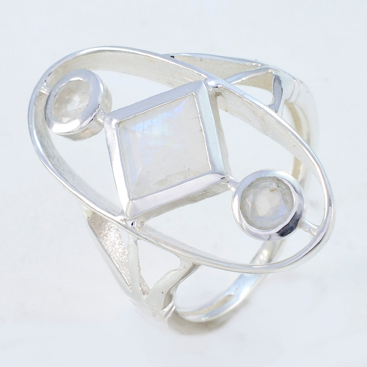 Rainbow Moonstone Trilogy Fransk 925 Sterling Silver Vita Ädelstenar Smal Modern Ring Smycken Sekundär produktbild