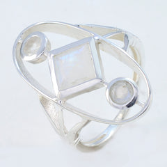 Rainbow Moonstone Trilogy French 925 Sterling Silver White Gemstones Slim Contemporary Ring Jewellery