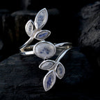 Rainbow Moonstone Hepta Egyptian 925 Silver White Gems Classic Leafy Ring Jewelry