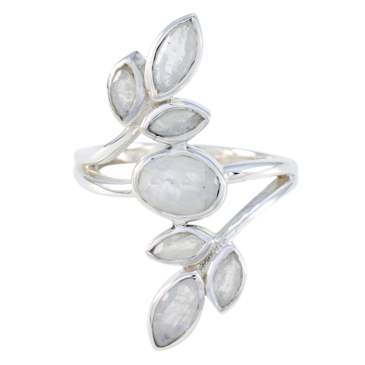 Rainbow Moonstone Hepta Egyptian 925 Silver White Gems Classic Leafy Ring Jewelry Huvudsaklig produktbild