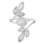 Rainbow Moonstone Hepta Egyptian 925 Silver White Gems Classic Leafy Ring Jewelry