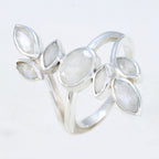Rainbow Moonstone Hepta Egyptian 925 Silver White Gems Classic Leafy Ring Jewelry