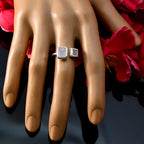 Rainbow Moonstone Toi et Moi Egyptian 925 Silver White Gemstone Featherlight Trendy Ring Jewelry