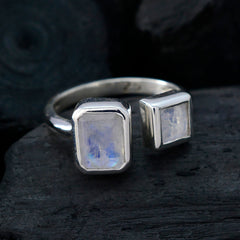 Rainbow Moonstone Toi et Moi Egyptian 925 Silver White Gemstone Featherlight Trendy Ring Jewelry