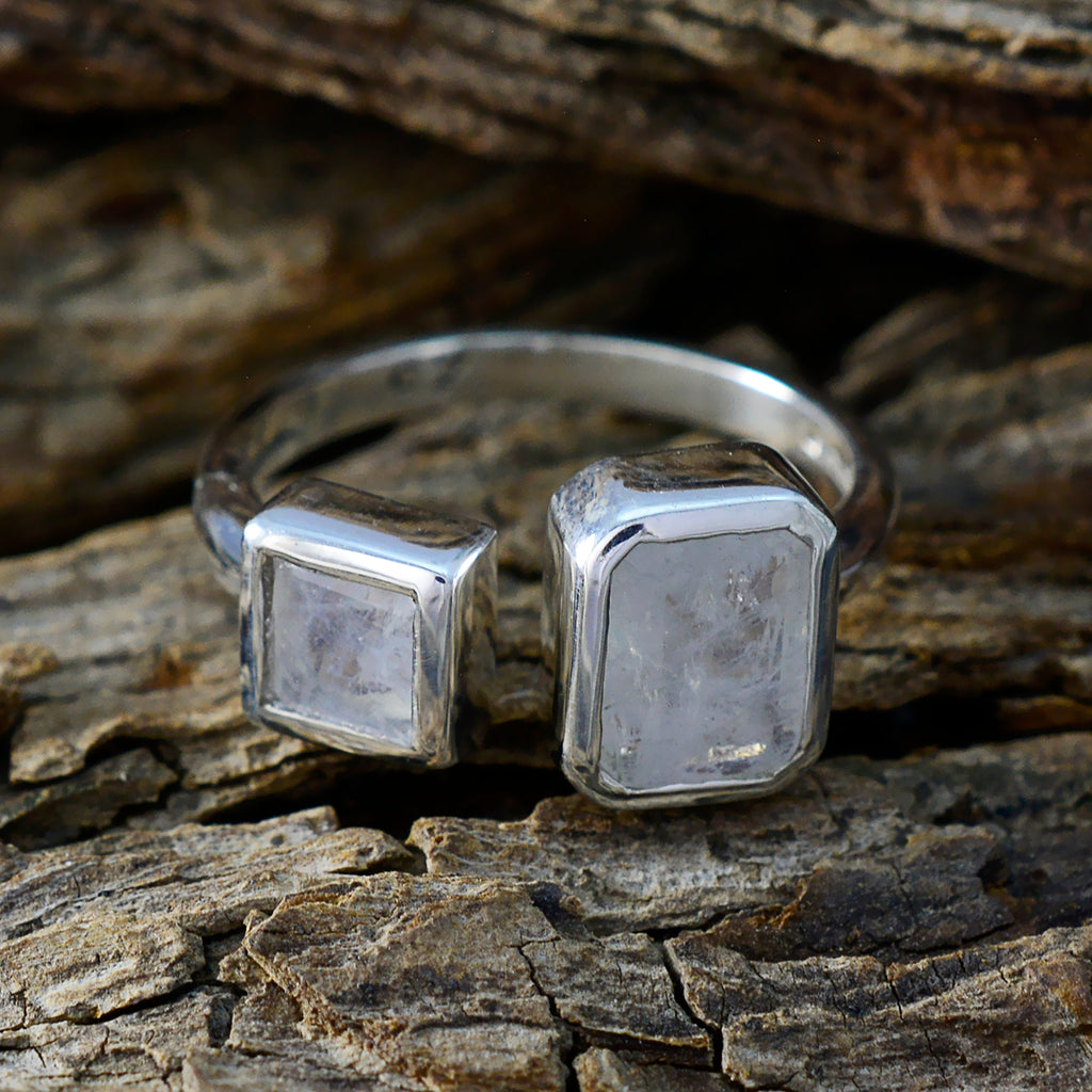 Rainbow Moonstone Toi et Moi Egyptian 925 Silver White Gemstone Featherlight Trendy Ring Jewelry